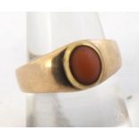 Victorian Rose Gold ring, set with a single Pink Coral stone in gypsy style, unmarked