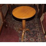 Small 19th Century Elm Wine Table, circular top on a plain column and tripod base, top 15  wide