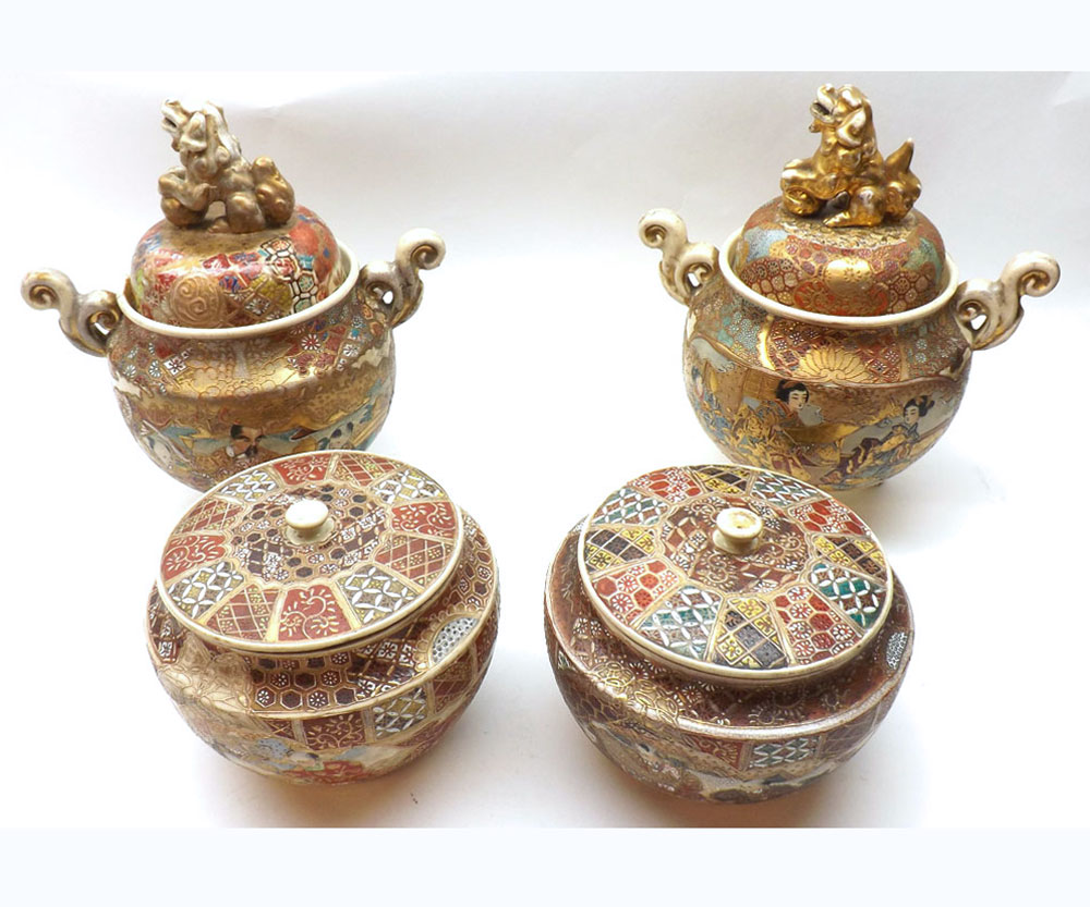 A collection of late 19th/early 20th Century Satsuma Wares comprising: a pair of two-handled Covered