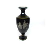 Late 19th Century baluster Vase decorated with classical figures on a black background, no makers