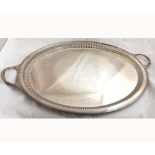 Large oval Silver plated double handled Serving Tray, borders decorated with ribbed detail, 28 =