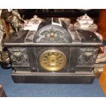 Late 19th Century black Marble and Cast Metal mounted Mantel Clock, the architectural case with