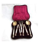 Unusual Victorian cased set of Mother of Pearl handled and Silver plated items to include two
