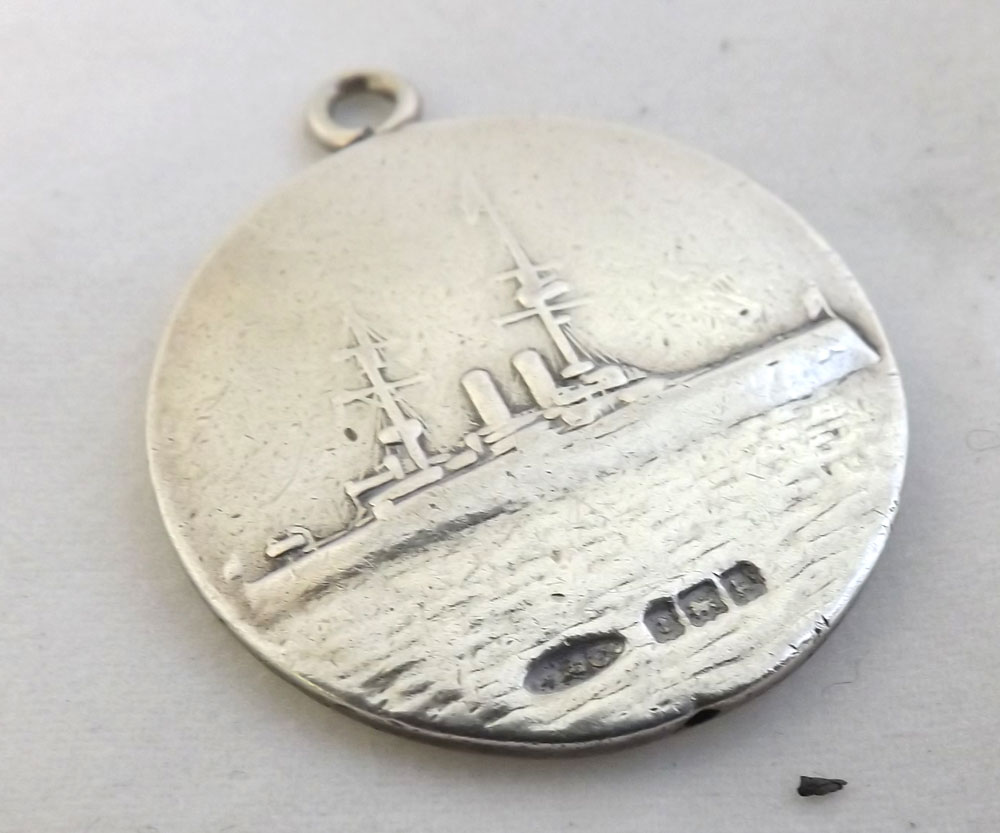 Early 20th Century hallmarked Silver Watch Medallion  HMS Prince of Wales  showing image of ship - Image 2 of 2