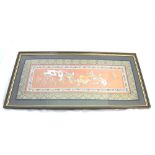 An Oriental Silk Framed Mandarin Sleeve, embroidered with central panel of butterfly and foliage,