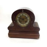 Early 20th Century Mahogany Boxwood and Mother of Pearl Inlaid Mantel Clock, the waisted case on