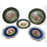 Mixed lot five various assorted late 19th/early 20th Century Austrian Plates, the centres