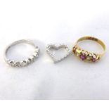 Mixed lot comprising hallmarked 18ct Gold ring set with three red stones and two small rose cut
