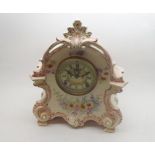Early 20th Century china cased Mantel Clock, Ansonia, the Royal Bonn case decorated throughout
