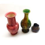 A mixed lot comprising a Bretby ware pink glaze baluster vase, a small squat vase marked  Thurin
