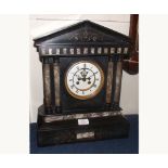 Late 19th Century black and variegated grey marble mounted Mantel Clock, the architectural case with