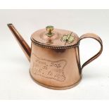 19th Century Copper and Brass mounted Tea Pot with inscription to side, 10  wide