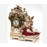 Early 20th Century Meissen porcelain cased Mantel Timepiece, the rectangular base on gilt