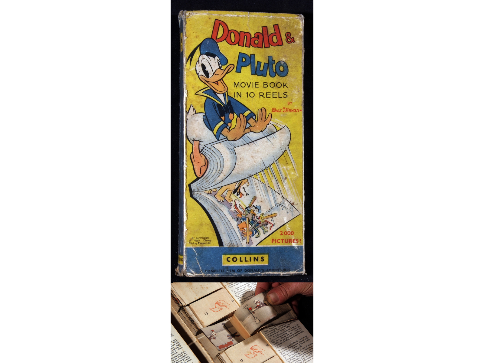 WALT DISNEY: DONALD AND PLUTO MOVIE BOOK, L, Collins circa 1939, 10 double-sided flicker books in 1,