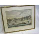 B Cole, "The South East Prospect of Westminster Bridge", hand col'd engrd print circa 1756, approx