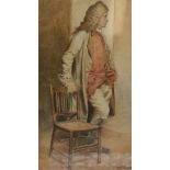 HENRY STACY MARKS, RA, RWS, SIGNED, WATERCOLOUR, "Gent with chair in interior", 10 1/2" x 6 1/2"