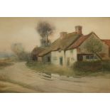 LEOPOLD RIVERS, SIGNED, WATERCOLOUR, "Country Cottage", 13" x 19"