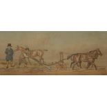 ATTRIBUTED TO HENRY ALKEN JNR, A PAIR OF PENCIL AND WATERCOLOURS, Ploughing and Carriage Scenes, 7