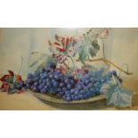 GERTRUDE E OFFORD,(NORWICH ART CIRCLE), SIGNED, WATERCOLOUR, Still Life Study of Black Grapes on a