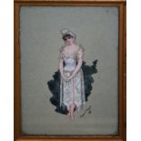 BASIL CRAGE, SIGNED AND DATED '91, WATERCOLOUR AND GOUACHE, A Beauty in a Dress, 7 1/2" x 5"