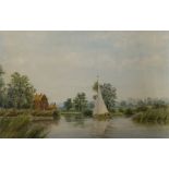 WILLIAM (BILL) J COMAN, SIGNED, WATERCOLOUR, Broadland Landscape with Sailing Boat and House, 10"