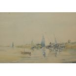 CHARLES A JAQUES, SIGNED, WATERCOLOUR, "Morning Tide at Blakeney", see original artist's label