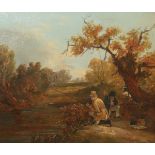 ATTRIBUTED TO S J E JONES, PAIR OF OILS ON CANVAS, Fishing Scenes, 12" x 13 1/2" (2)