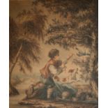 18TH/19TH CENTURY ENGLISH SCHOOL PENCIL AND WATERCOLOUR, "Learning to Fly - Young boy with dog and