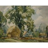 ALBERT RIBBANS, SIGNED, AND INDISTINCTLY DATED (BOTTOM RIGHT), WATERCOLOUR, A Farmstead in Summer,