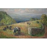 JOHN GILBERT DONLEY, SIGNED, OIL ON CANVAS, Cattle Grazing in Wales, 20" x 27", unframed