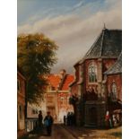 J BEEKHOUT, SIGNED,  SET OF FOUR MODERN OILS ON BOARD, Flemish Street and River Scenes with Numerous