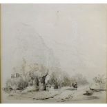 19TH CENTURY ENGLISH SCHOOL, PENCIL AND WASH, inscribed "Near Tinton Abbey", 10" x 9"