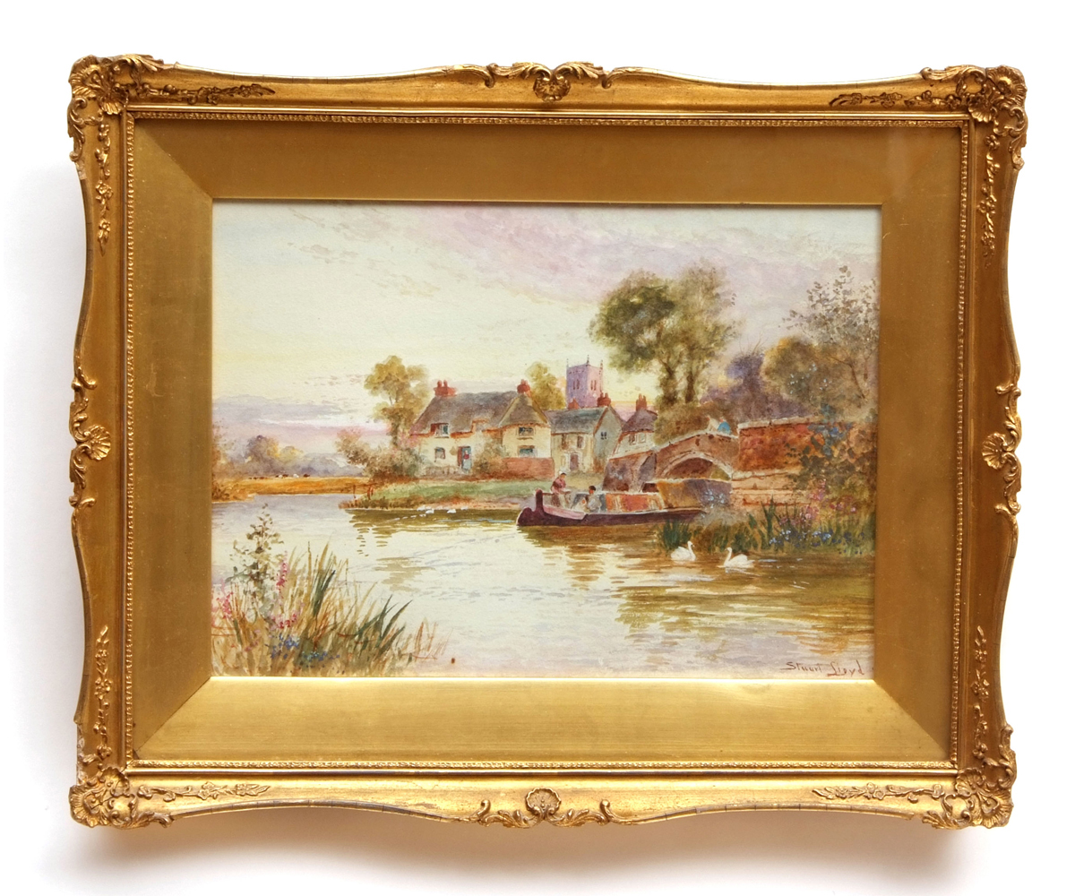 WALTER STUART LLOYD, SIGNED, PAIR OF WATERCOLOURS, River Scenes with Bridges, Boats and Figures, 10"