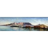 E M ROLIER, SIGNED, OIL ON CANVAS, Table Mountain South Africa, 7" x 24"
