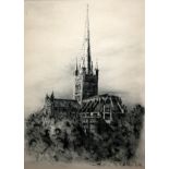 CATHERINE MAUD NICHOLS, RE, BLACK AND WHITE ETCHING, Norwich Cathedral? 19  x 13 =