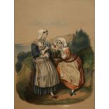 GROUP OF EIGHT 19TH CENTURY HAND COLOURED ENGRAVINGS, CONTINENTAL COSTUME, 9  x 7  (8)