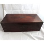 Large early 19th Century Mahogany Writing Slope with vacant central nameplate, plain escutcheon,