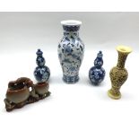 A Mixed Lot of Oriental Wares, includes a Trumpet Vase, decorated in underglaze blue with birds