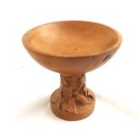 An unusual carved Mouseman style Treen pedestal Bowl of round form, the stem carved with mice