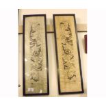 Two Oriental silk work Mandarin Sleeves, each embroidered with Chinese river scenes in