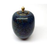 Oriental Cloisonn style covered Baluster Vase, decorated with stylised foliage mainly in blue and