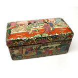 Oriental Rectangular Box, the lid decorated with figures in an interior, base similarly on either