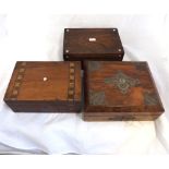 Mixed lot comprising a Victorian Walnut and Brass mounted table top box with fabric lined