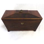 19th Century Mahogany sarcophagus formed Rosewood Tea Caddy, the interior with two lift-off lids and