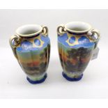 Pair of Noritake Baluster Vases of two handled fluted tapering Baluster form painted in colours with