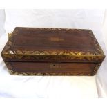 Victorian Rosewood and Brass inlaid Writing Box of rectangular form, the interior with blue lined