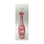 Bohemian glass bottle shaped vase, decorated with pale Cranberry detail, also decorated with