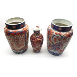 Collection of three Japanese Imari Vases, comprises two of circular baluster form, and one of