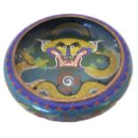 A Cloisonn Circular Bowl of compressed form, typically decorated in yellow, iron red, famille vert