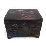 Late 19th or early 20th Century Oriental table top chest, with black lacquered finish and Mother